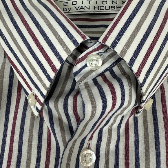 Van Heusen Mens Editions Striped Button-Down Dress Shirt Size 16 1/2 Size L - Picture 4 of 7